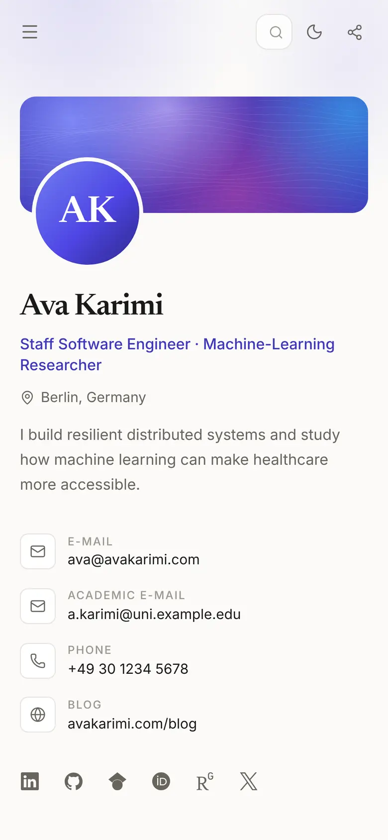 The same CV website on a phone.